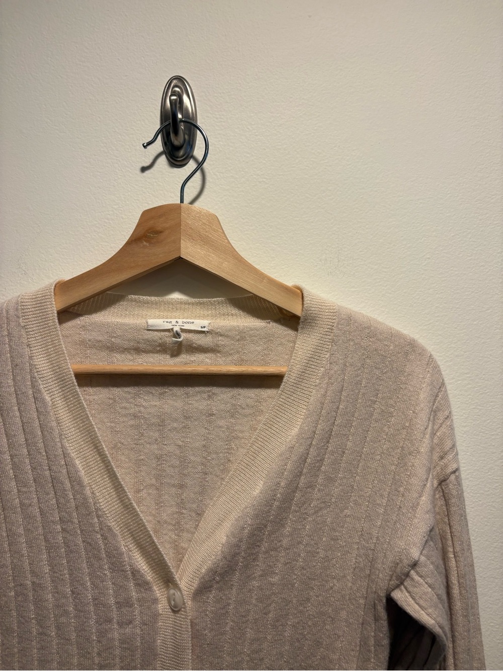 Rag & Bone || Dallyce Cropped Cardigan Ribbed Wool Sweater Beige Cream Small - Picture 3 of 9